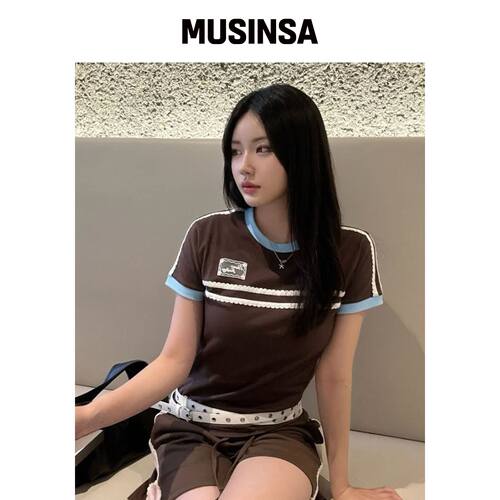 HAVISM DOUBLE LACE 短袖T恤（棕色） MUSINSA韩国官网直邮进口