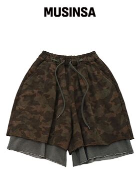 A NOTHING VINTAGE CAMO 分层 1/2 裤（卡其色）韩国官网直邮进口