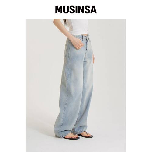 UNKNOWN PLANET 宽松水洗牛仔裤 浅蓝色 MUSINSA韩国直邮官方正品