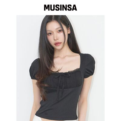 ILLIGO 罗基蕾丝方领T恤 黑色 MUSINSA韩国官网直邮进口