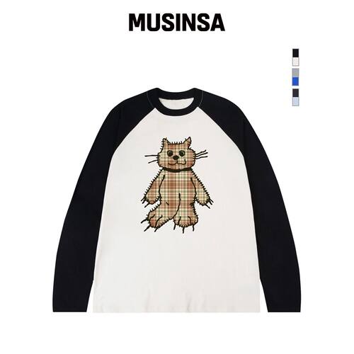 GRAVER [UNISEX]格纹猫图案复古长袖T恤_5色 MUS韩国官网直邮进口