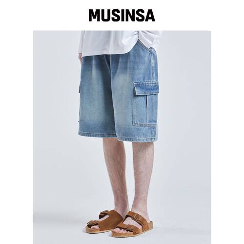 VTWO 蓝色弹性 cargo 短裤牛仔裤 MUSINSA韩国直邮官方正品
