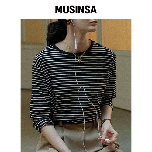 TILL I DIE 条纹柔软触感T恤_黑色 MUSINSA韩国官网直邮进口