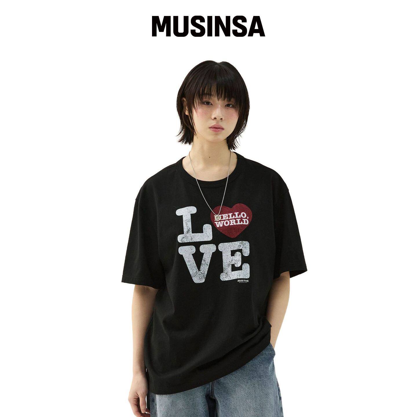 MIMTHEWARDROBE HELLO WORLD LOVE T恤_黑色 MUS韩国官网直邮进口