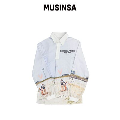 THEMUSEUMVISITOR 海滩印花长袖T恤 (白色) MUSI韩国官网直邮进口