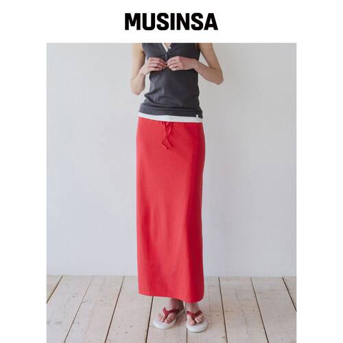 YEARNING ESSENTIAL RIB MAXI SKIRT，红色韩国官网直邮进口