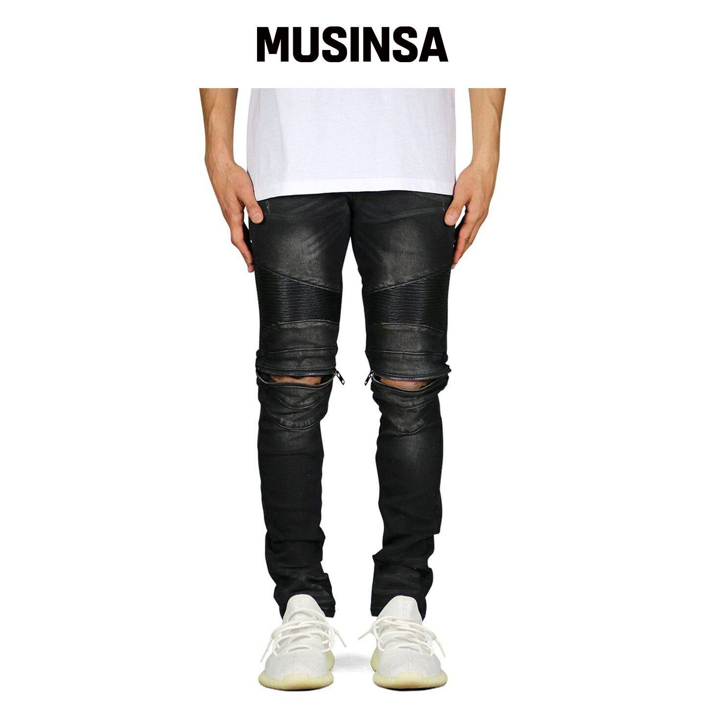 HYPER DENIM 黑色摩托拉链牛仔裤 MUSINSA韩国官网直邮进口