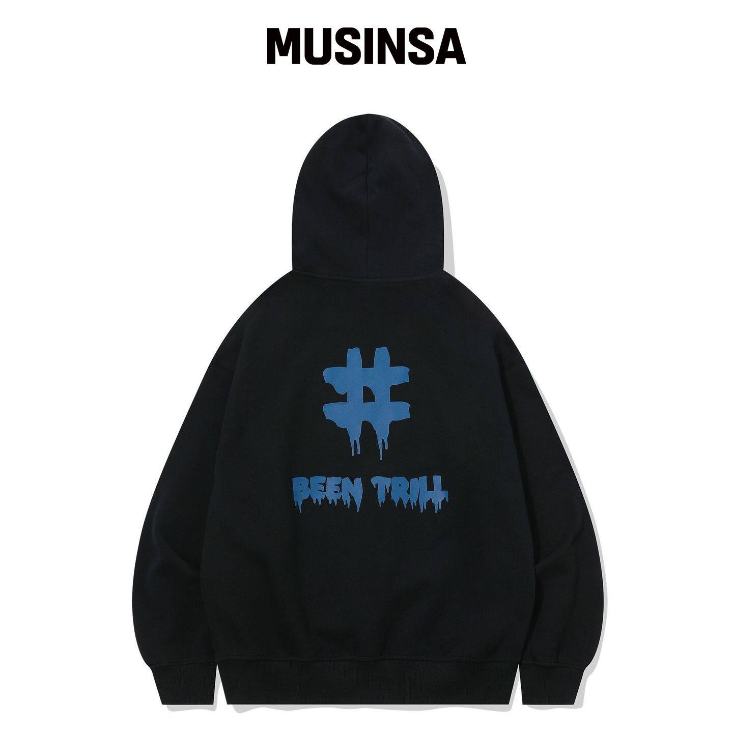 BEENTRILL 德里皮标签加绒连帽卫衣(黑色) MUSIN韩国官网直邮进口