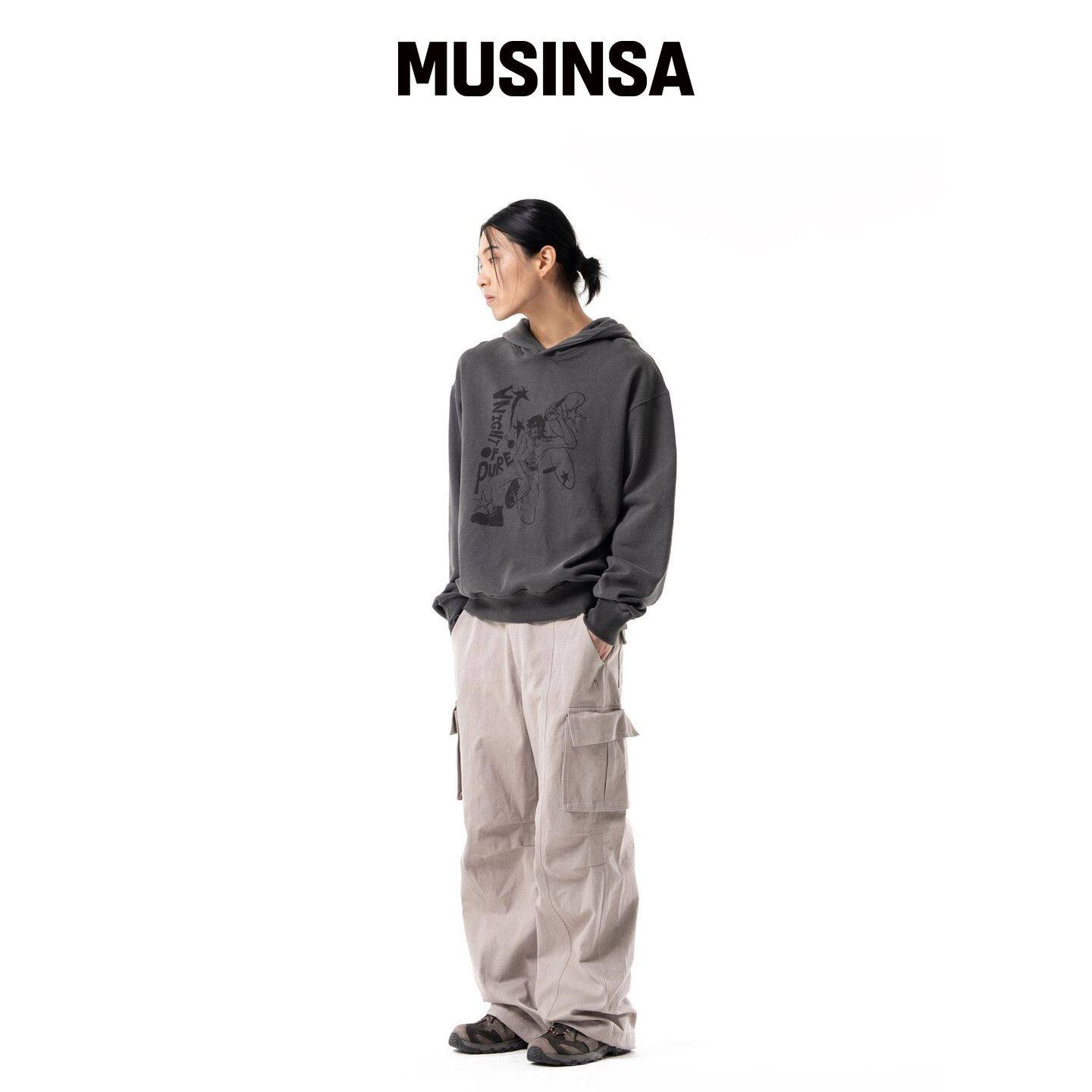 AAKAM 纯色夜印花连帽卫衣（深灰色） MUSINSA韩国官网直邮进口