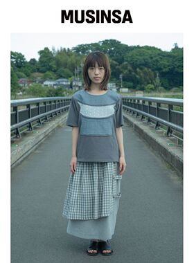 PEEVES PEEVES Check Overlay Maxi Skirt / 灰 韩国官网直邮进口