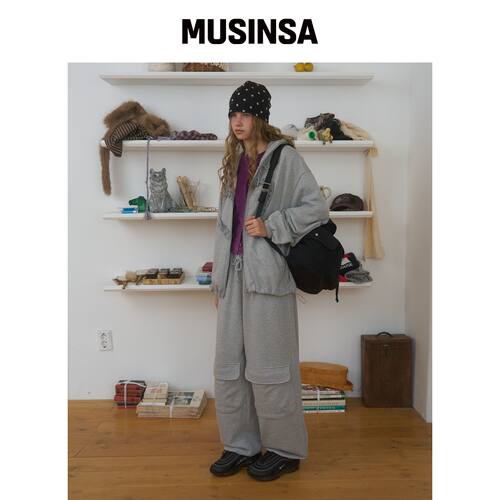 FUNFROMFUN 口袋运动裤，混色灰 MUSINSA韩国官网直邮进口