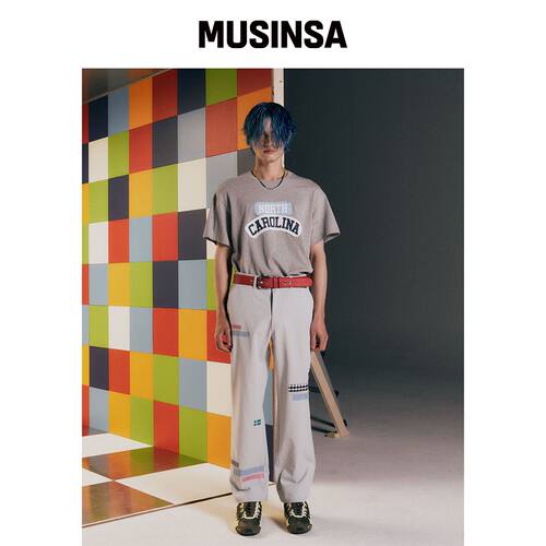 THEMUSEUMVISITOR 格纹拼接卡其裤（灰色） MUSI韩国官网直邮进口