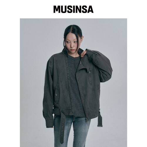 MOO 不对称水洗棉质夹克 - 卡其色 MUSINSA韩国官网直邮进口