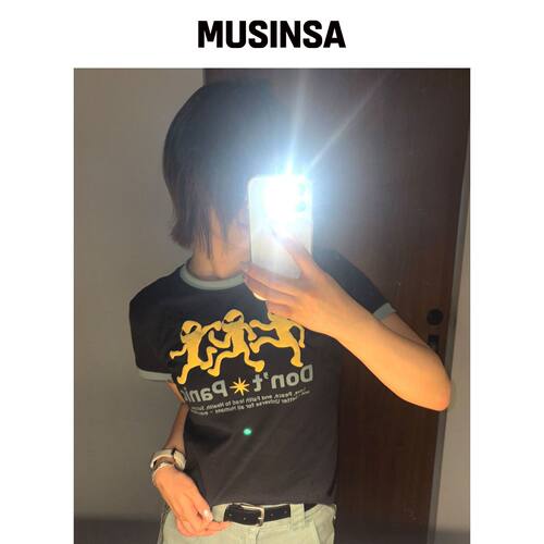 HOODHOOD Three ILLY 短款短袖T恤茶色 MUSINSA韩国官网直邮进口