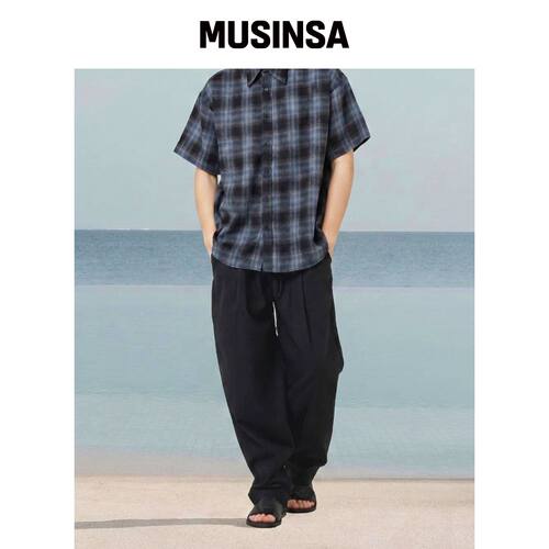 EASE 亚麻背带裤 [黑色]_男女通用 MUSINSA韩国官网直邮进口