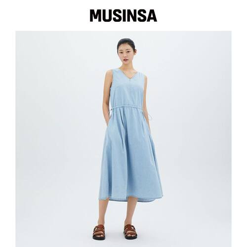 LAP V领腰带牛仔长裙 AR2DO565 MUSINSA韩国官网直邮进口