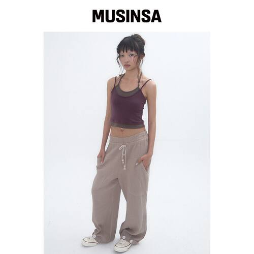 EXPIRED GIRL Buttons 简约裤 米色 MUSINSA韩国官网直邮进口