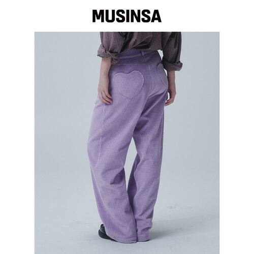 FUNFROMFUN 心形口袋灯芯绒裤子，薰衣草色 MUSI韩国官网直邮进口