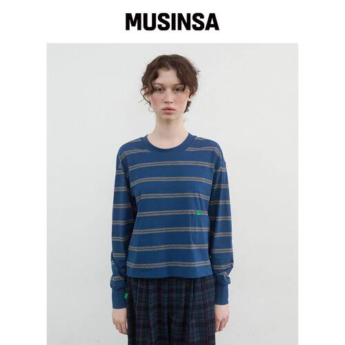 NOCONTENT 403.条纹口袋长袖T恤_深蓝色 MUSINSA韩国官网直邮进口