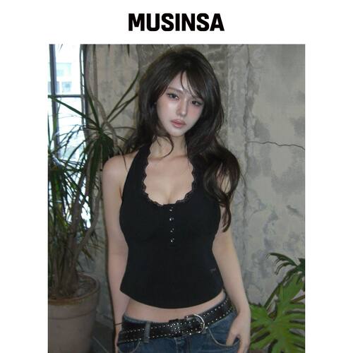 GIMOR 蕾丝吊带无袖黑色上衣 MUSINSA韩国官网直邮进口