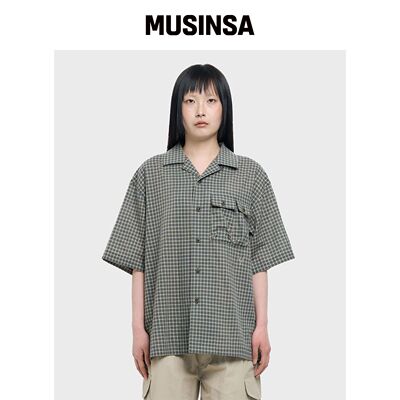 POLLUTION 格纹开襟相机衬衫蓝色 MUSINSA韩国官网直邮进口