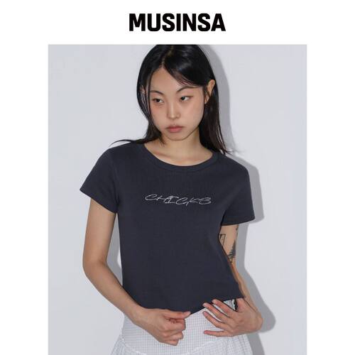 CHICKS 热销LOGO短袖T恤炭灰色 MUSINSA韩国官网直邮进口