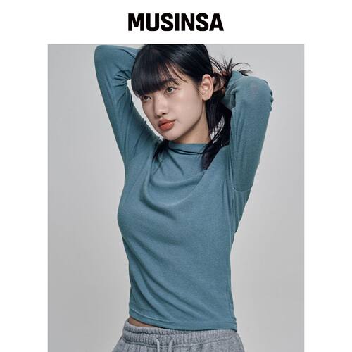 CHICKS 高领层叠长袖深蓝色 MUSINSA韩国直邮官方正品