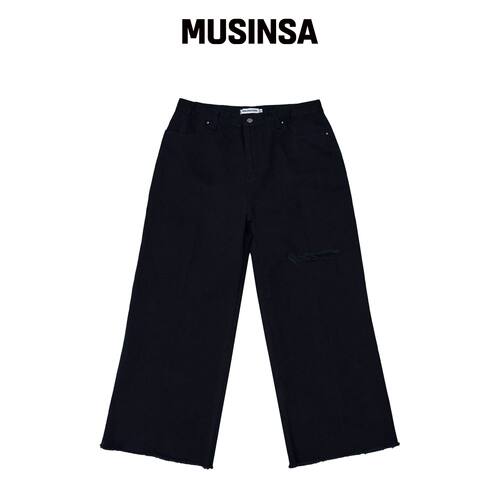 NOSCOULEURS SLASH CROP PANTS 黑色韩国官网直邮进口MUSINSA