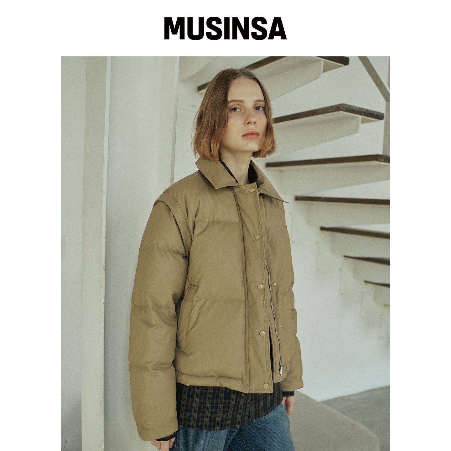 YUPPE 皮革短款羽绒服_米色 MUSINSA韩国官网直邮进口