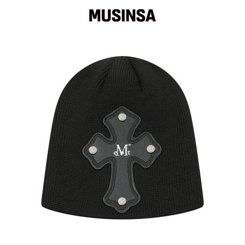 MUCENT KORN 十字皮革贴片针织帽男女通用 MUSIN韩国官网直邮进口