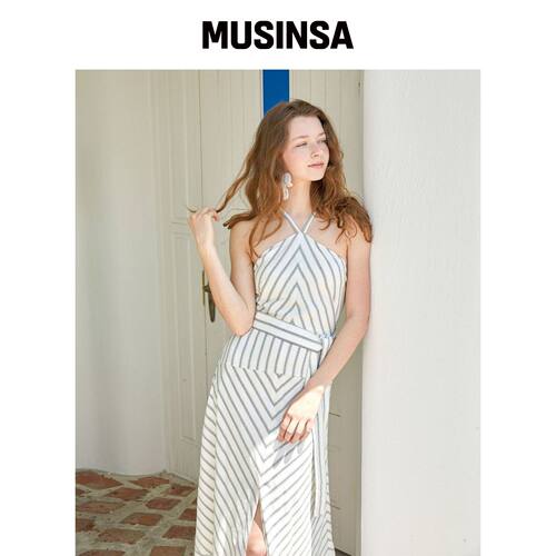 VALLO DE NERA Praha Halter Dress 象牙白与绿韩国官网直邮进口