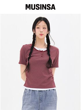 CHASECULT 女性条纹叠穿短袖T恤-FBRG5874D0R韩国官网直邮进口