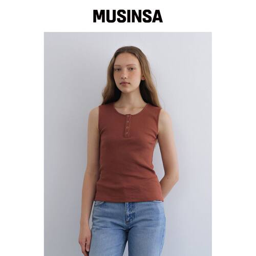UNNOUT RIBBED HENLEY NECK 无袖衬衫 红砖色 MU韩国官网直邮进口