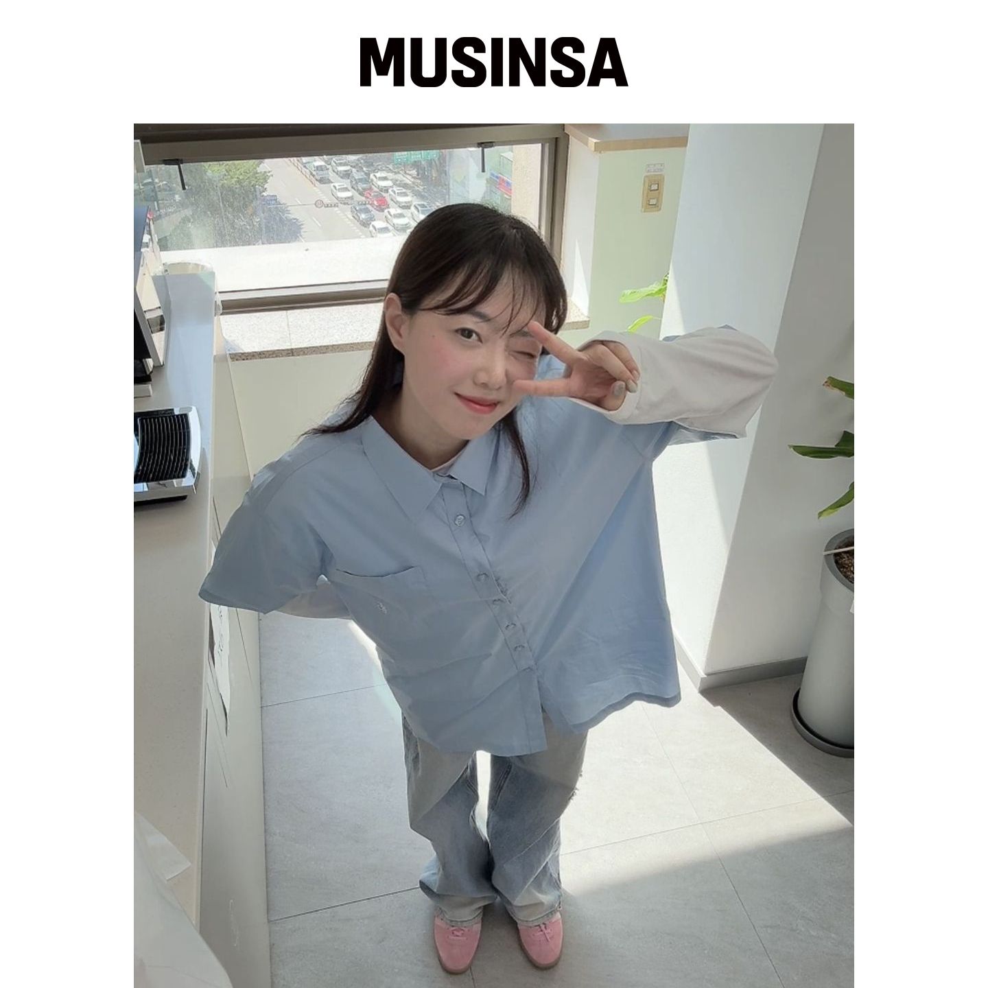 SELITIO 口袋logo半包衬衫蓝色 MUSINSA韩国官网直邮进口