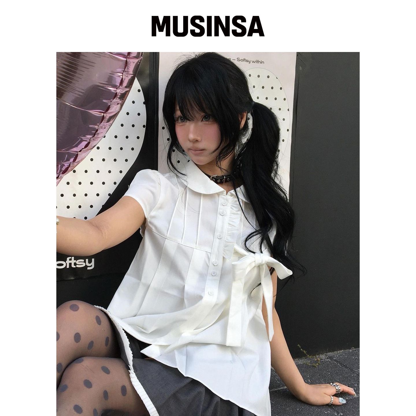 ILLIGO Ribbon 抓绒短袖 blouse WHITE MUSINSA韩国官网直邮进口图片