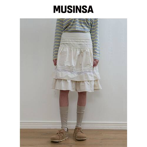 NOCONTENT 337. 层叠蕾丝裙子 _ 面霜 MUSINSA韩国官网直邮进口
