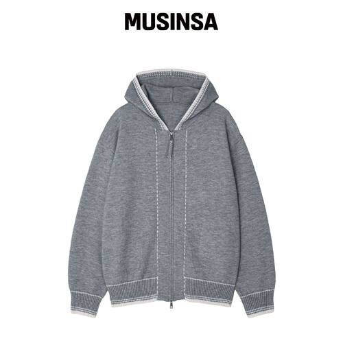 NOISE 灰色线缝针织连帽开衫 MUSINSA韩国官网直邮进口