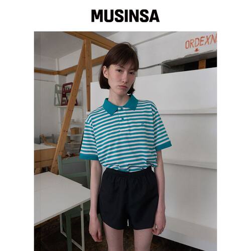 NOCONTENT 354. 条纹 polo 衬衫 _ 蓝绿色 MUSIN韩国官网直邮进口