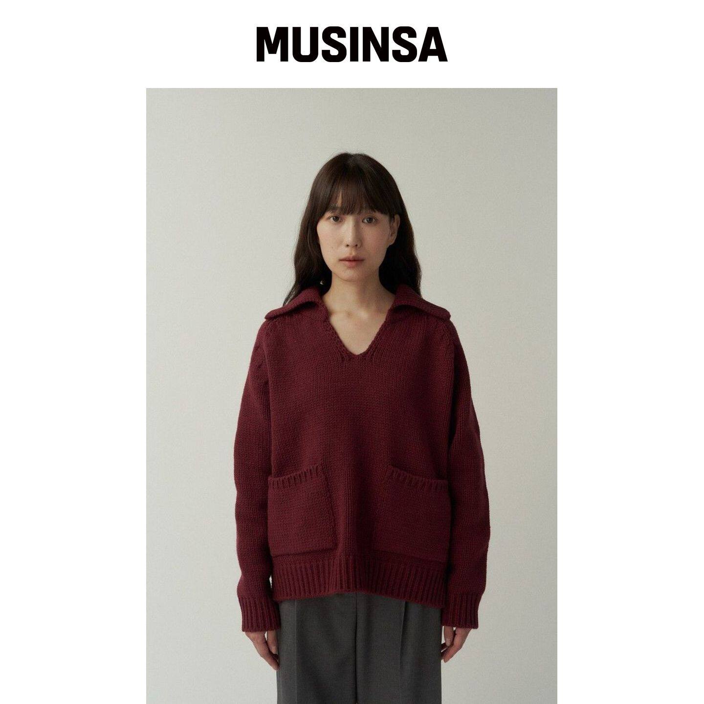 MUARMUS 法式针织衫 - 酒红色 MUSINSA韩国官网直邮进口