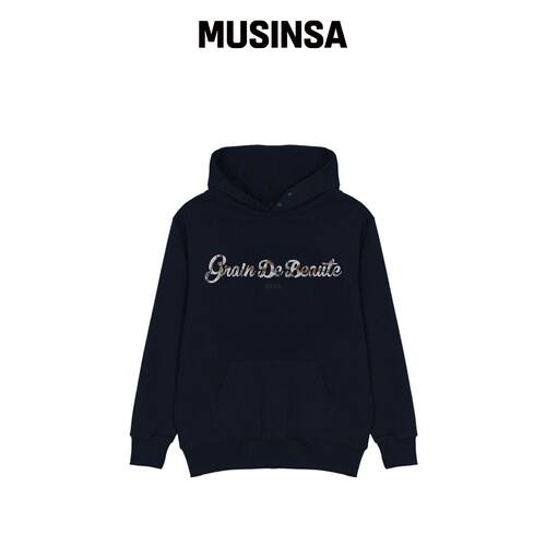 GRAIN DE BEAUTE REAL THREE LOGO HOODY [NAVY]韩国官网直邮进口