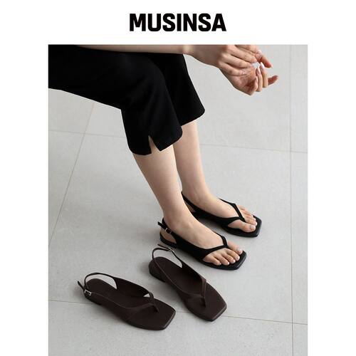 SAPPUN 劳伦方形绒面凉鞋简约夹趾平底鞋MUSINSA韩国直邮官方正品
