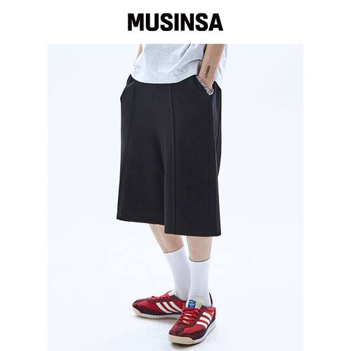 RAIMENT 大补丁百慕大宽松运动卫裤_黑色 MUSINS韩国官网直邮进口