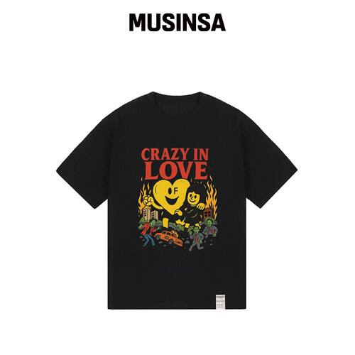 GRAVER [UNISEX]CRAZY IN LOVE 半高领T恤_黑色 韩国官网直邮进口