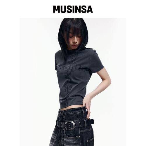 AAKAM 马赛克交叉短款上衣（深灰色） MUSINSA韩国官网直邮进口