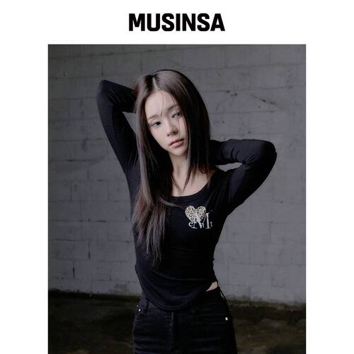 MUCENT 西雅图豹纹心形U领长袖T恤 (4色) MUSINS韩国官网直邮进口