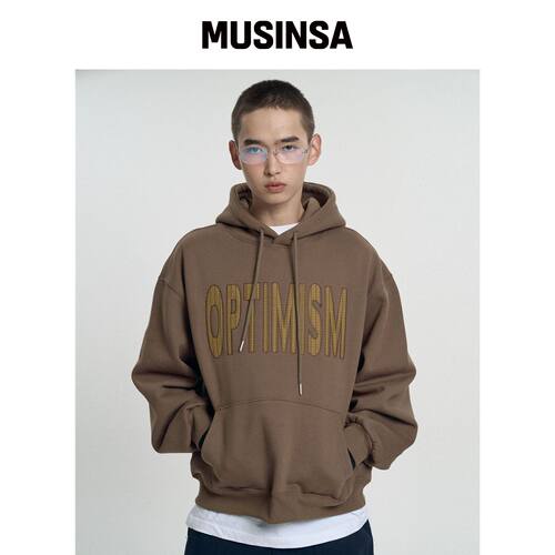 MOO OPTIMISM 拼布连帽卫衣 - 棕色 MUSINSA韩国直邮官方正品