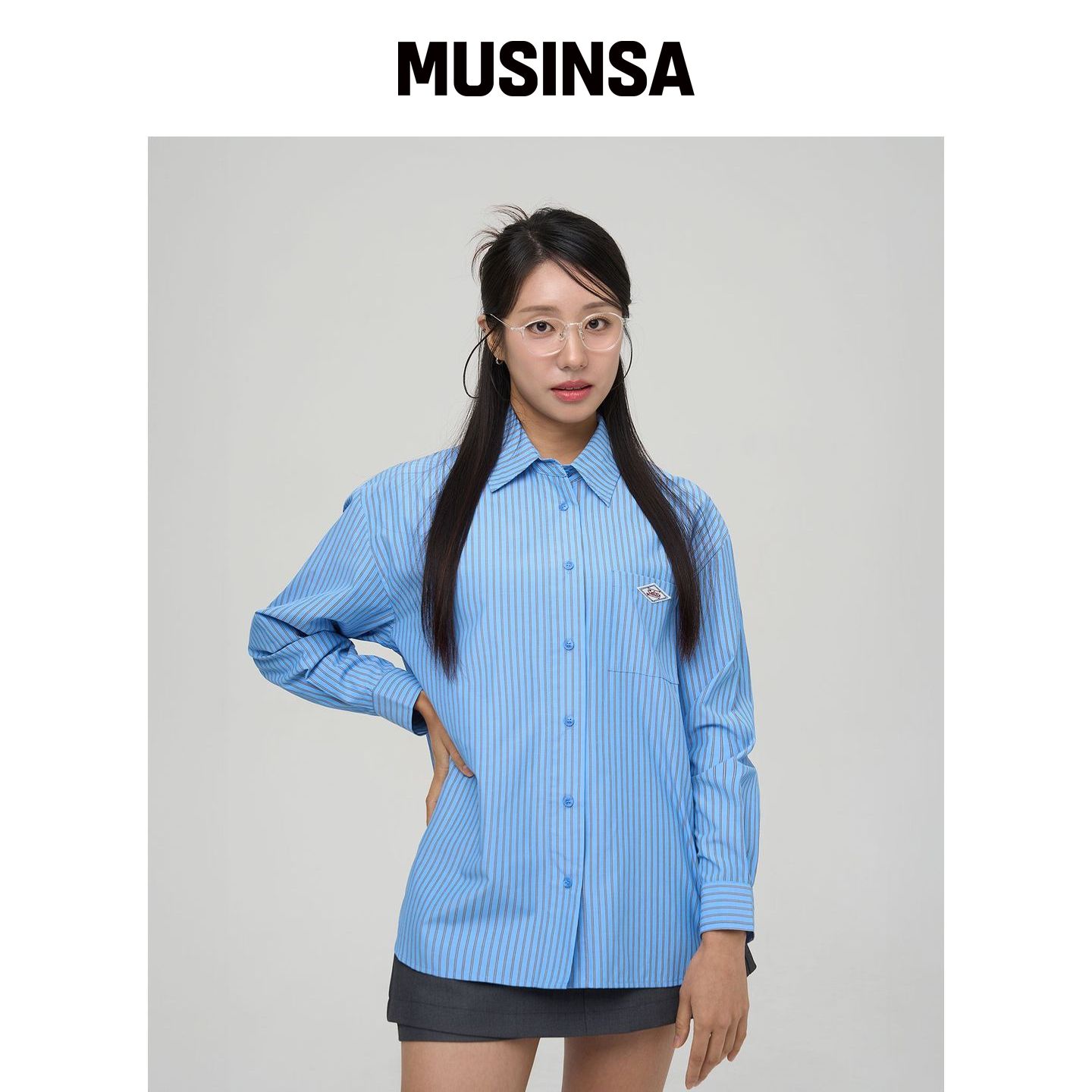 SELITIO 口袋logo条纹衬衫蓝色 MUSINSA韩国直邮官方正品