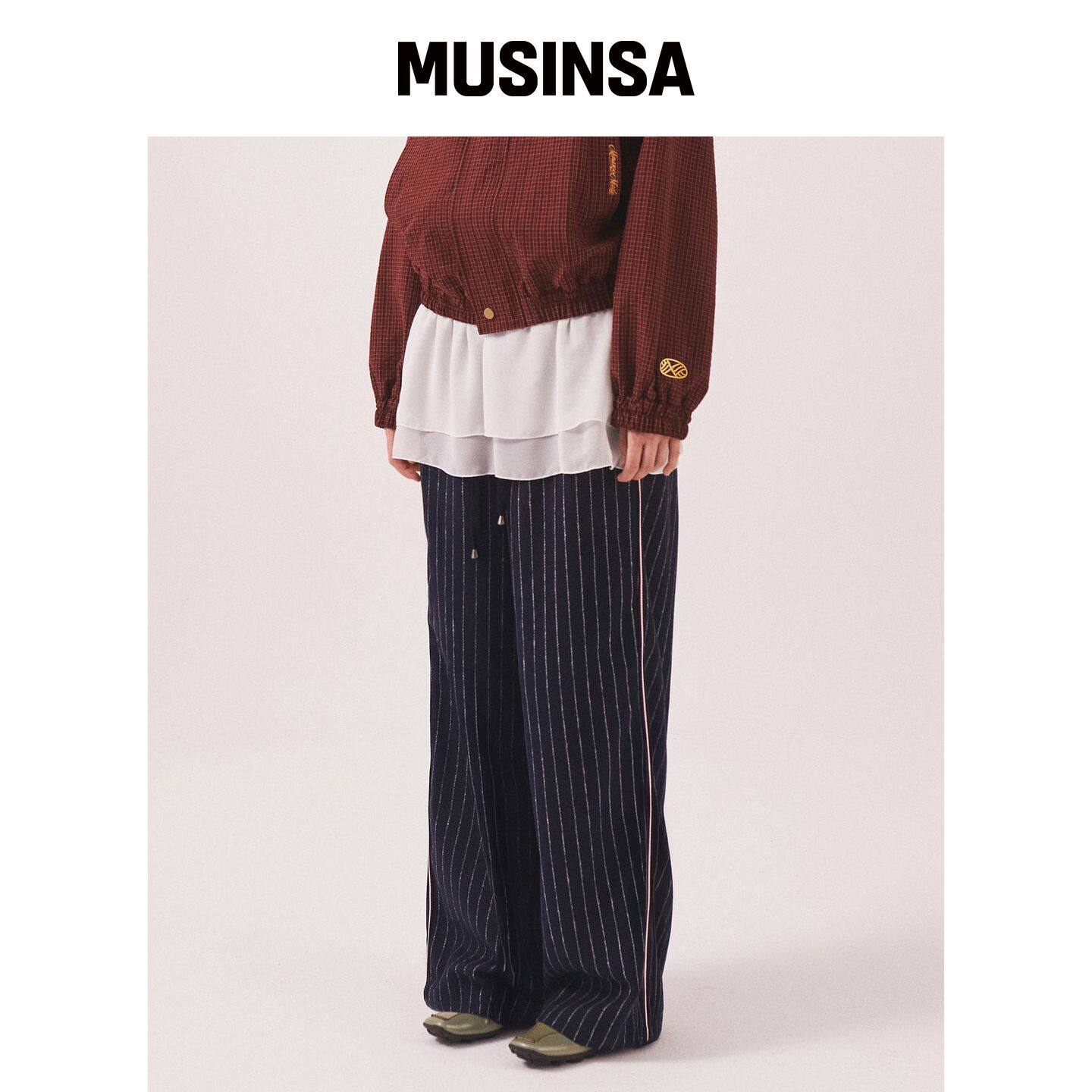 MENASOO MNS 细条纹宽腿磨毛长裤藏青色 MUSINSA韩国官网直邮进口