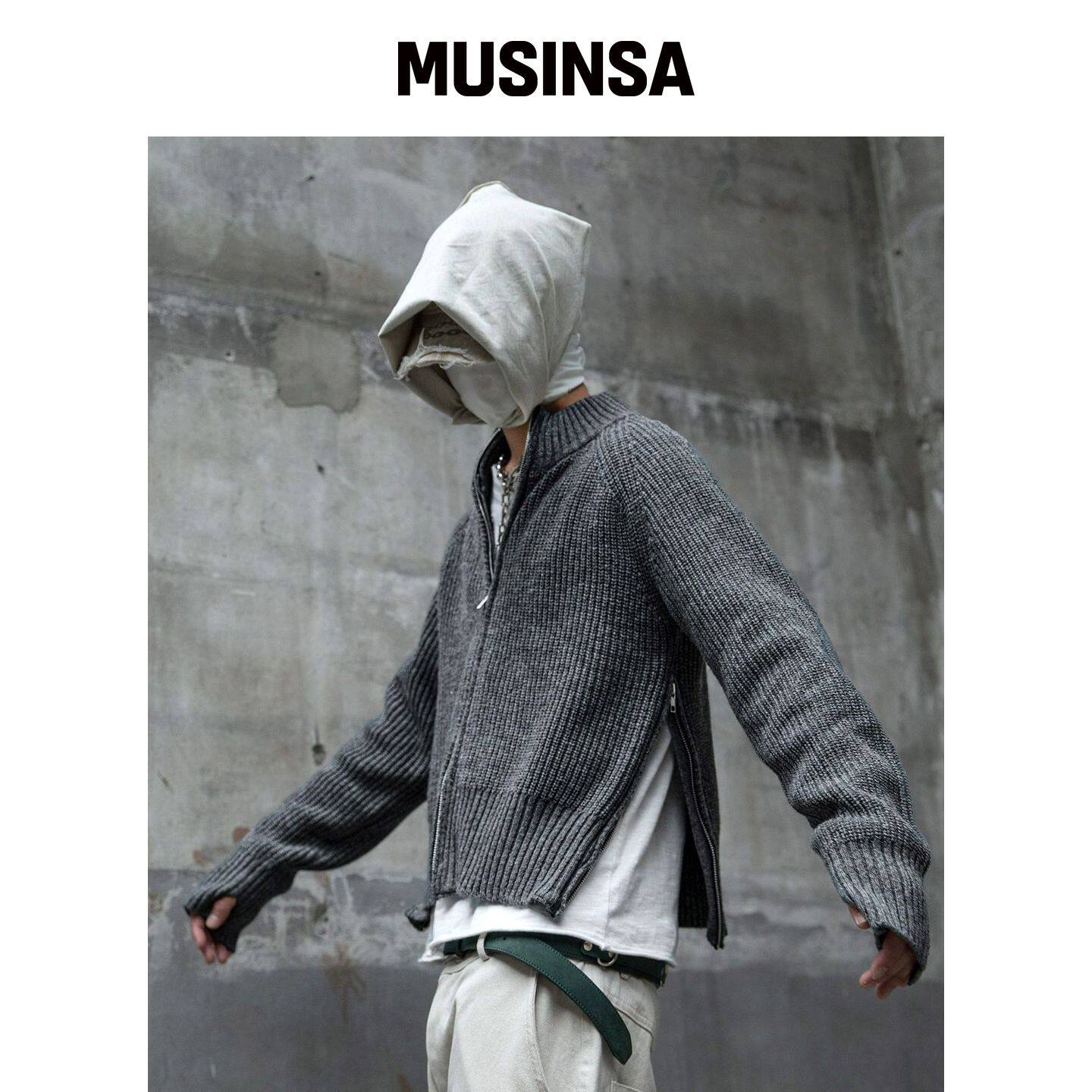 ROARINGRAD 侧边短款针织拉链衫 炭灰色 MUSINSA韩国官网直邮进口