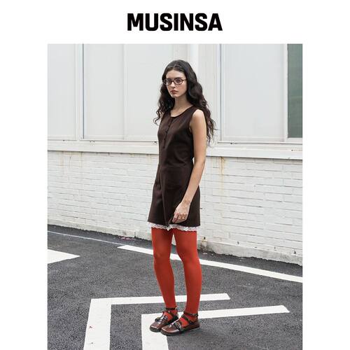 320SHOWROOM 无袖蕾丝边羊毛连衣裙 棕色韩国官网直邮进口MUSINSA